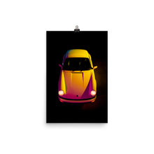 Load image into Gallery viewer, Front top view of vintage Porsche 911 lit by pink and yellow gels