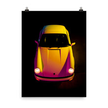 Load image into Gallery viewer, Front top view of vintage Porsche 911 lit by pink and yellow gels

