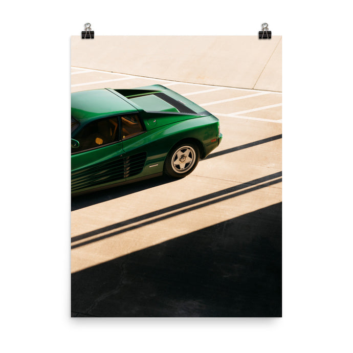 Green Ferrari Testarossa crop with long shadows 