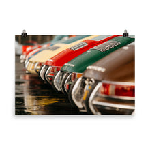 Load image into Gallery viewer, Rears of Vintage Porsche 911s at Luftgekühlt in rain