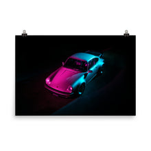 Load image into Gallery viewer, Porsche 911 Turbo lit in pink and cyan from above