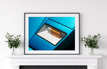 Load image into Gallery viewer, Framed print on white background of Lamborghini Countach headlight detail
