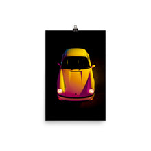 Load image into Gallery viewer, Front top view of vintage Porsche 911 lit by pink and yellow gels
