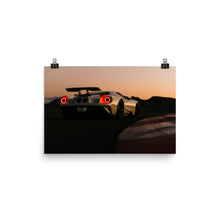 Load image into Gallery viewer, Frozen white Ford GT rear quarter view at sunset
