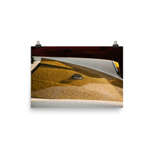 Load image into Gallery viewer, Gold and white vintage Porsche 911 hood detail in rain
