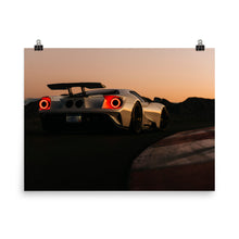 Load image into Gallery viewer, Frozen white Ford GT rear quarter view at sunset
