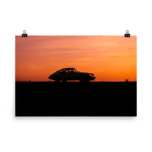 Load image into Gallery viewer, Silhouette of vintage Porsche 911 in orange sunset
